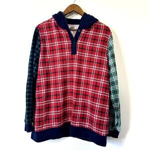 Lands’ End Serious Sweats Plaid Hoodie Sweatshirt‎ Womens L Cozy Casual Preppy